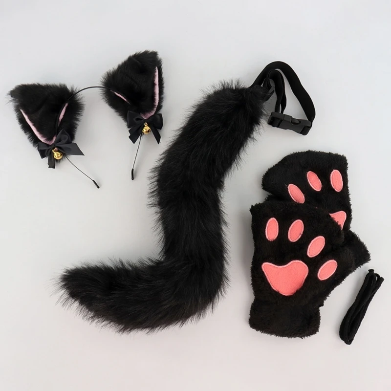 3Pcs Halloween Cats Dress up Costume Set Child Animal Costume Accessories for Girl Cosplay Birthday Halloween H7EF