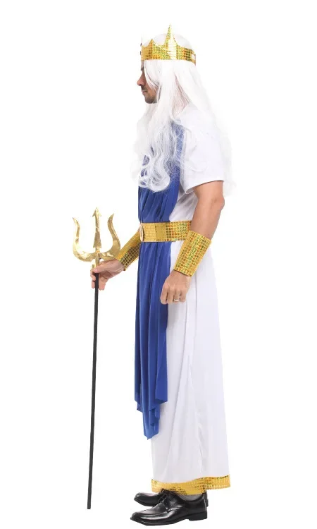 Men Roman Mythology God of Sea King  Poseidon Costumes Halloween Purim Party Carnival Cosplay Outfits