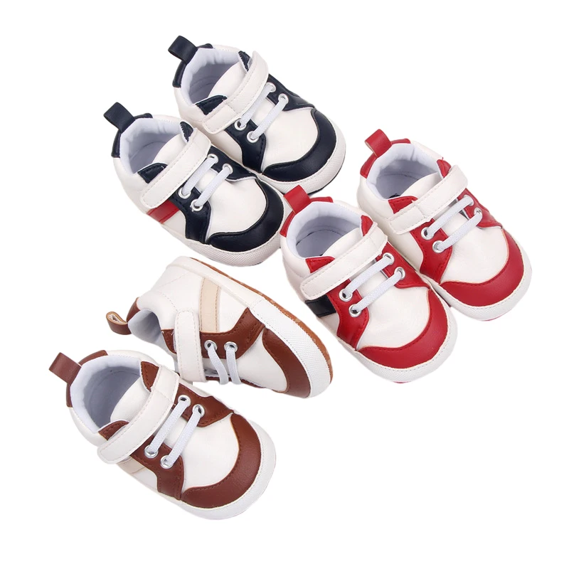 

0-18M Toddler Infant Baby Boys Sneakers Stripe PU Leather Anti-Slip Soft Sole Prewalker Toddler First Walker Children's Shoes