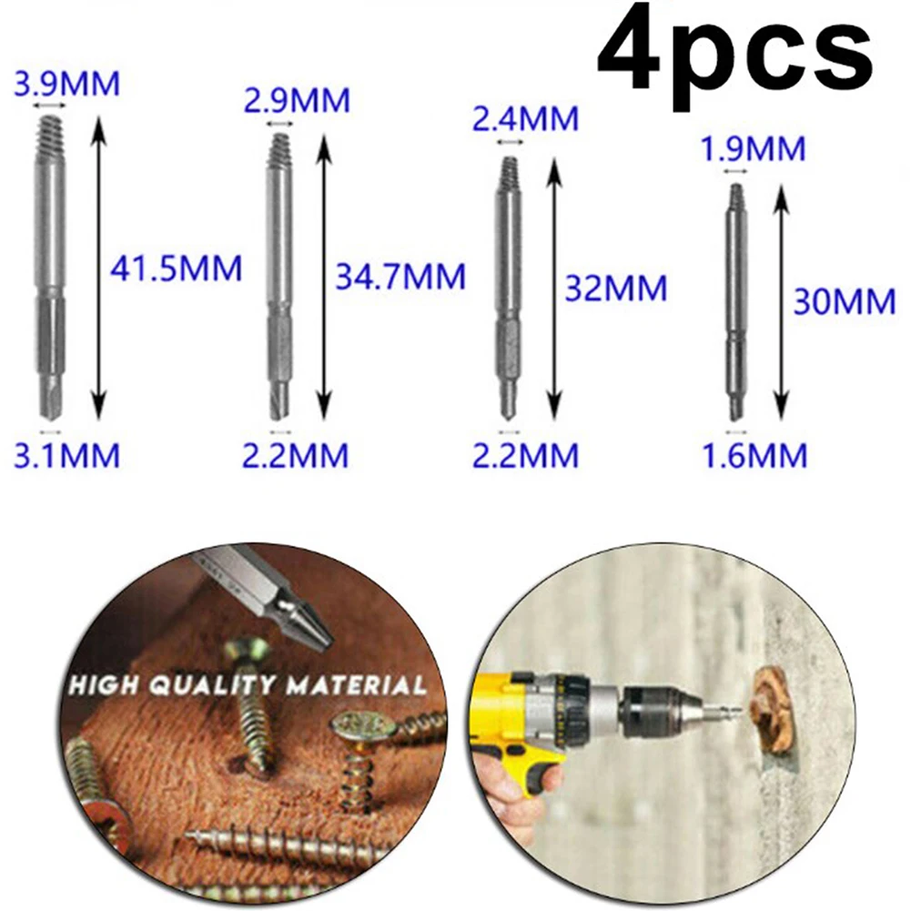 Premium Extractor Broken Damaged Bolt Remover Drill Bit  Mini Screw Easy Out  4PCS Set  Electric Drill Compatible