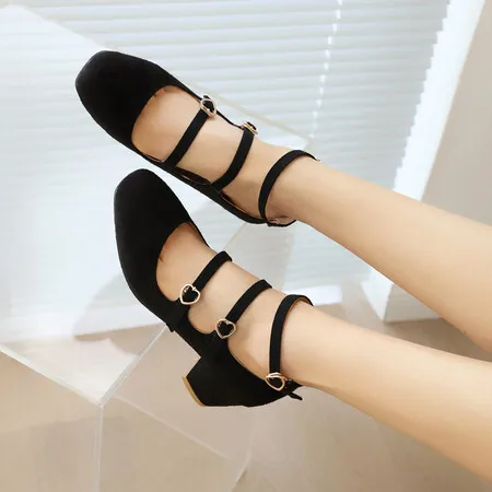 Big Size Spring Women Pumps Thick Block High Heel Suede Round Toe Autumn Office Dress Party Bridal Black Lady Shoes 37-48