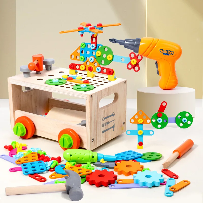 LazyChild Kids Variable Wooden Disassembly Nut Combination Bench Multifunctional Educational Building Block Toy Kindergarten