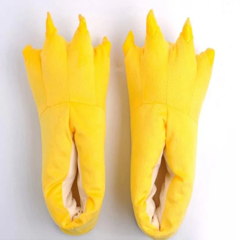 รองเท้าแตะใส่ในบ้านแบบนุ่ม อุ่น สำหรับฤดูหนาว ลายอุ้งเท้าสัตว์ ตลกๆ สำหรับผู้หญิงและผู้ชาย ลายคริสต์มาส ลายสัตว์ประหลาด ไดโนเสาร์  ขนปุย