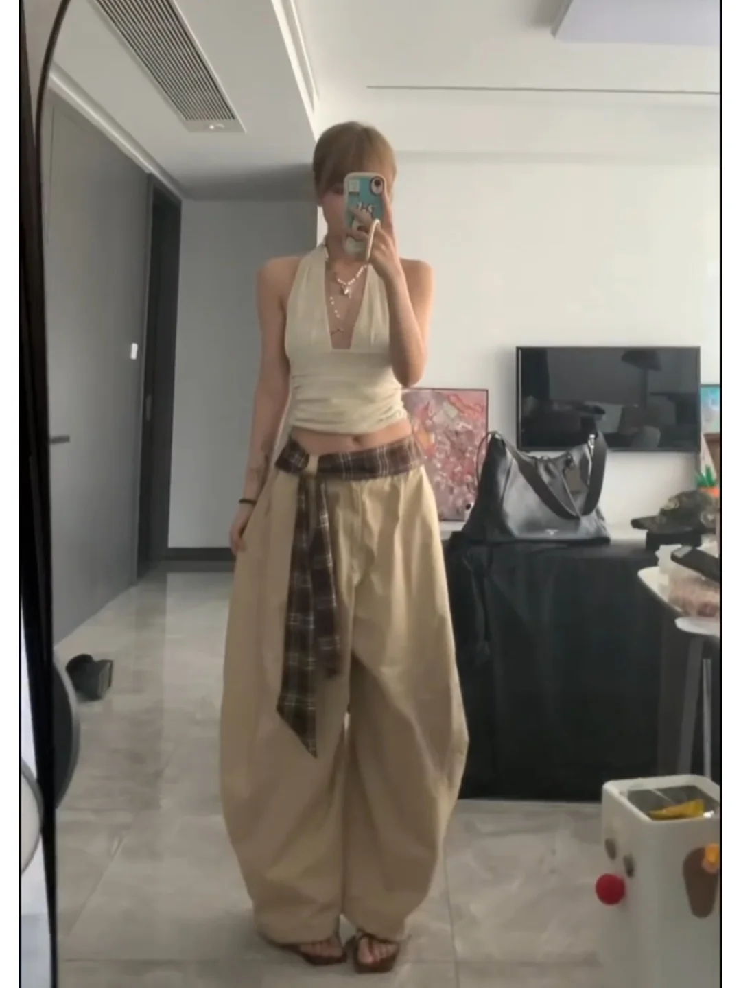Retro Khaki Wide Leg Pants Women's Loose Slim Straight Floor-Length Trousers Autumn New Sle Korean Sle Commute Wind