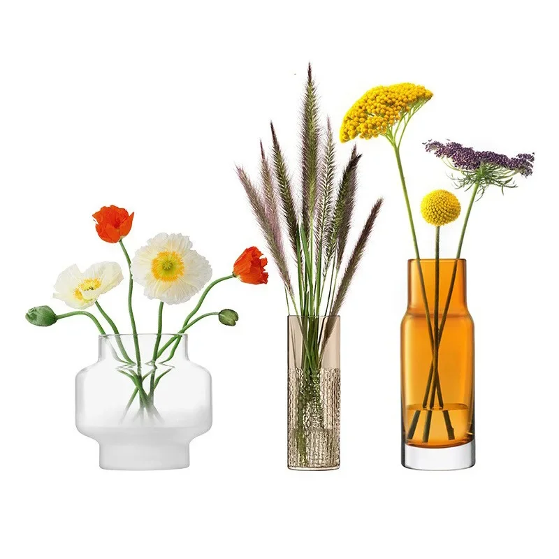 

Glass vase, hand-frosted transparent large vase, light luxury candlestick ornament