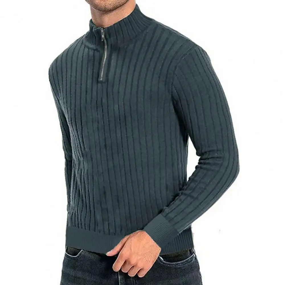 

Solid Color Men Sweater Stylish Men's Knitted Sweater Warm Elastic Pullover with Half-high Collar Solid Color for Fall/winter