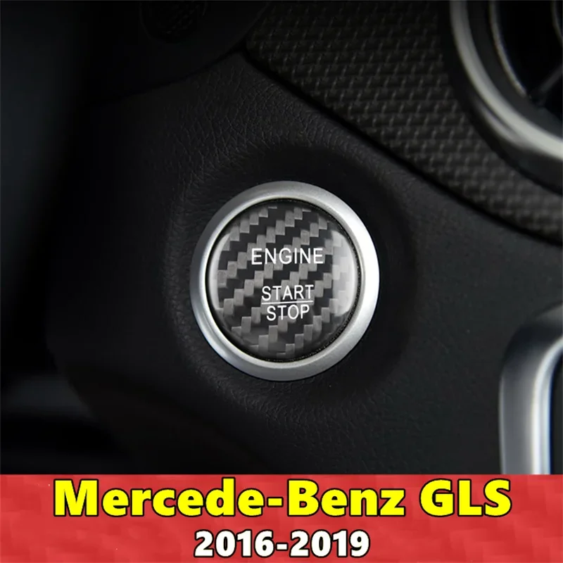 For Mercedes Benz GLS Car Engine Start Stop Button Cover Real Carbon Fiber Sticker 2016 2017 2018 2019 