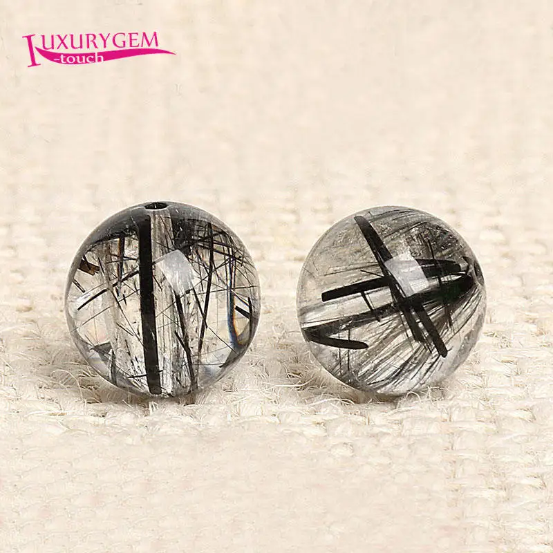 High Quality 4/8/10mm 6A Natural Black Rutilated Stone Smooth Round Shape DIY Loose Beads  Jewelry Accessories 1Pcs wk563