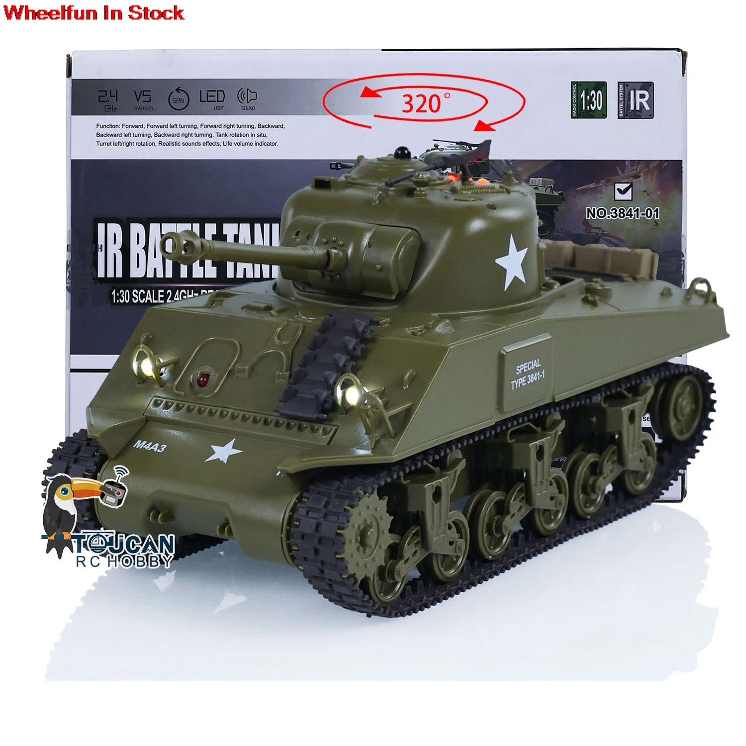 

1/30 Heng Long RC Battle Tank Sherman M4A3 3841-01 2.4G Remote Control Plastic Tanks Vehicle Cars Toys for Boys Gift TH23393