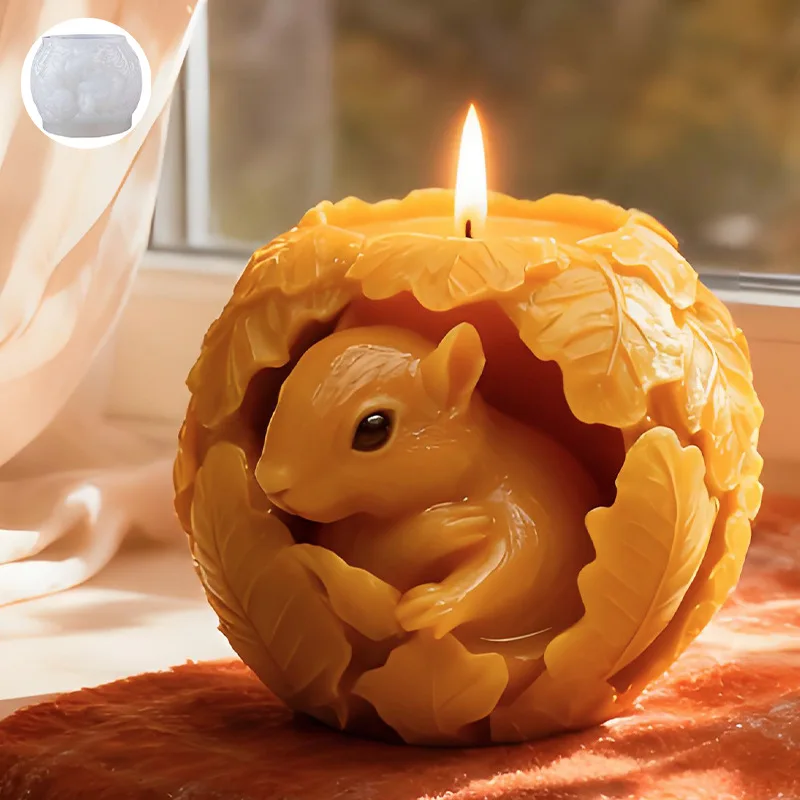 Squirrel Embossed Scented Candle Silicone Mold DIY Squirrel Handmade Creative Plaster Diffuser Stone Decoration Resin Mold