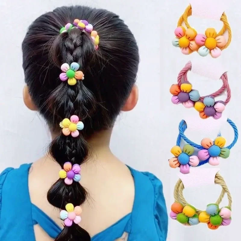 

2pcs Kids Colorful Floral Elastic Hair Bands Korean Hair Rope Tie Braid Headwear Girls Kids Hair Accessories