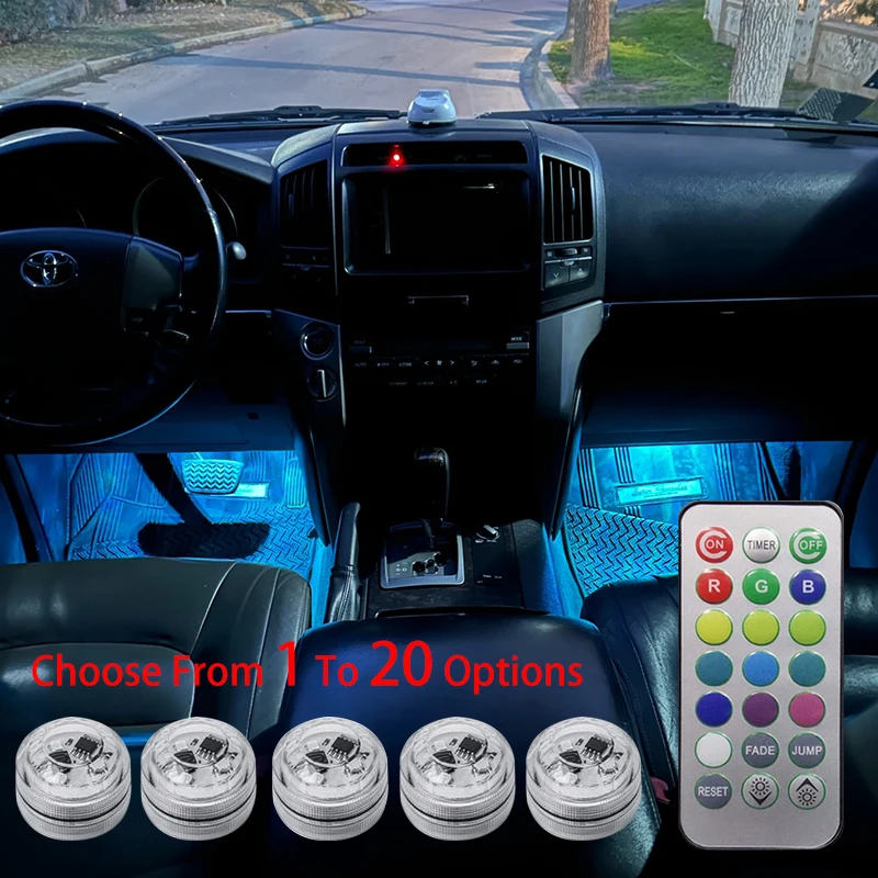 

1To20x Superbright Wireless Adhesive LED Car Interior Ambient Light Remote Control Decor Auto Roof Foot Atmosphere Lamp Colorful