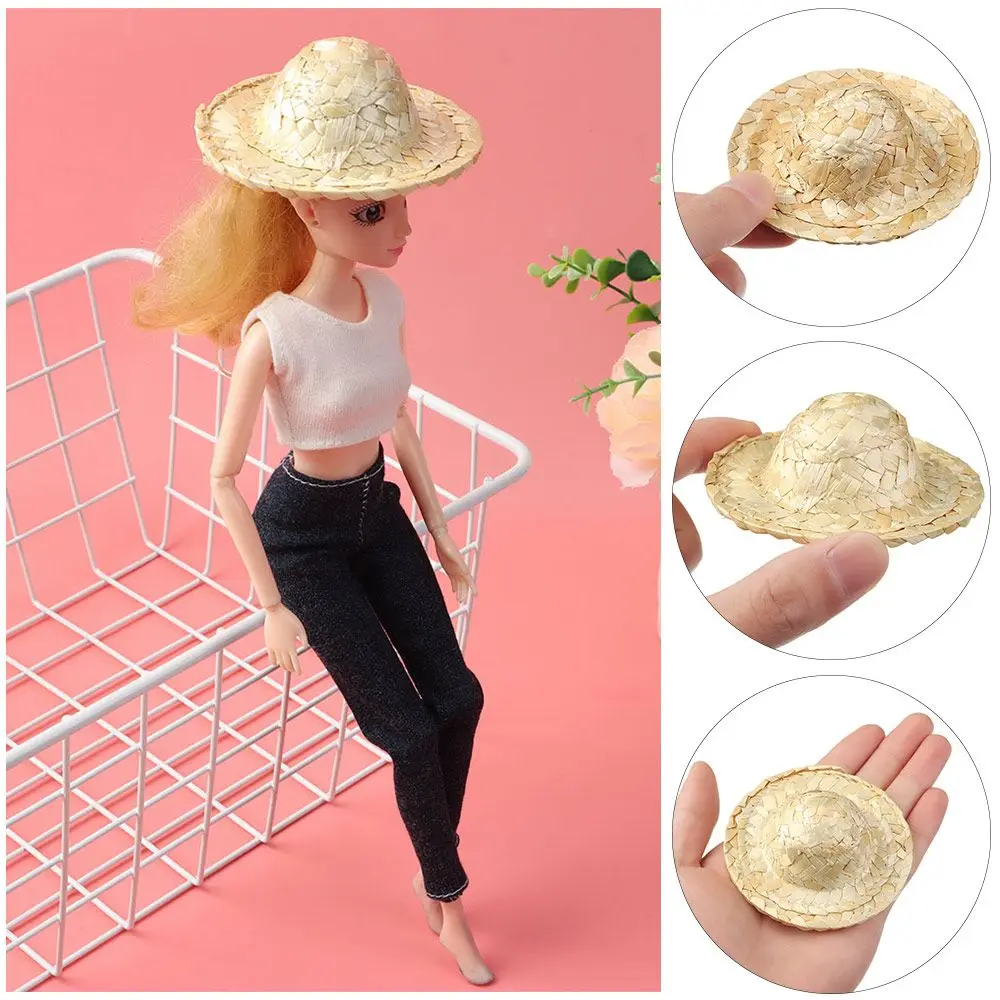 Multiple Sizes Crafts Cute Toys Doll Accessories Woven Straw Hat DIY Decoration Doll Caps