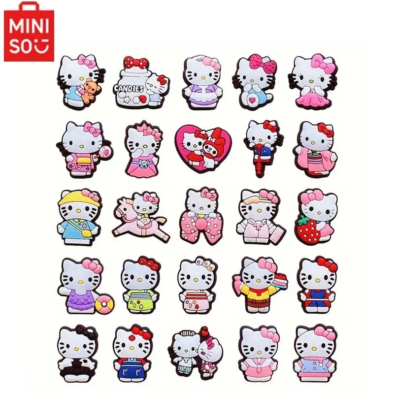 MINISO 25pcs Hello Kitty Shoe Decorations Accessories Charms For Clogs Bogg Bag Bubble Slides Sandals, Gift Idea for Birthday