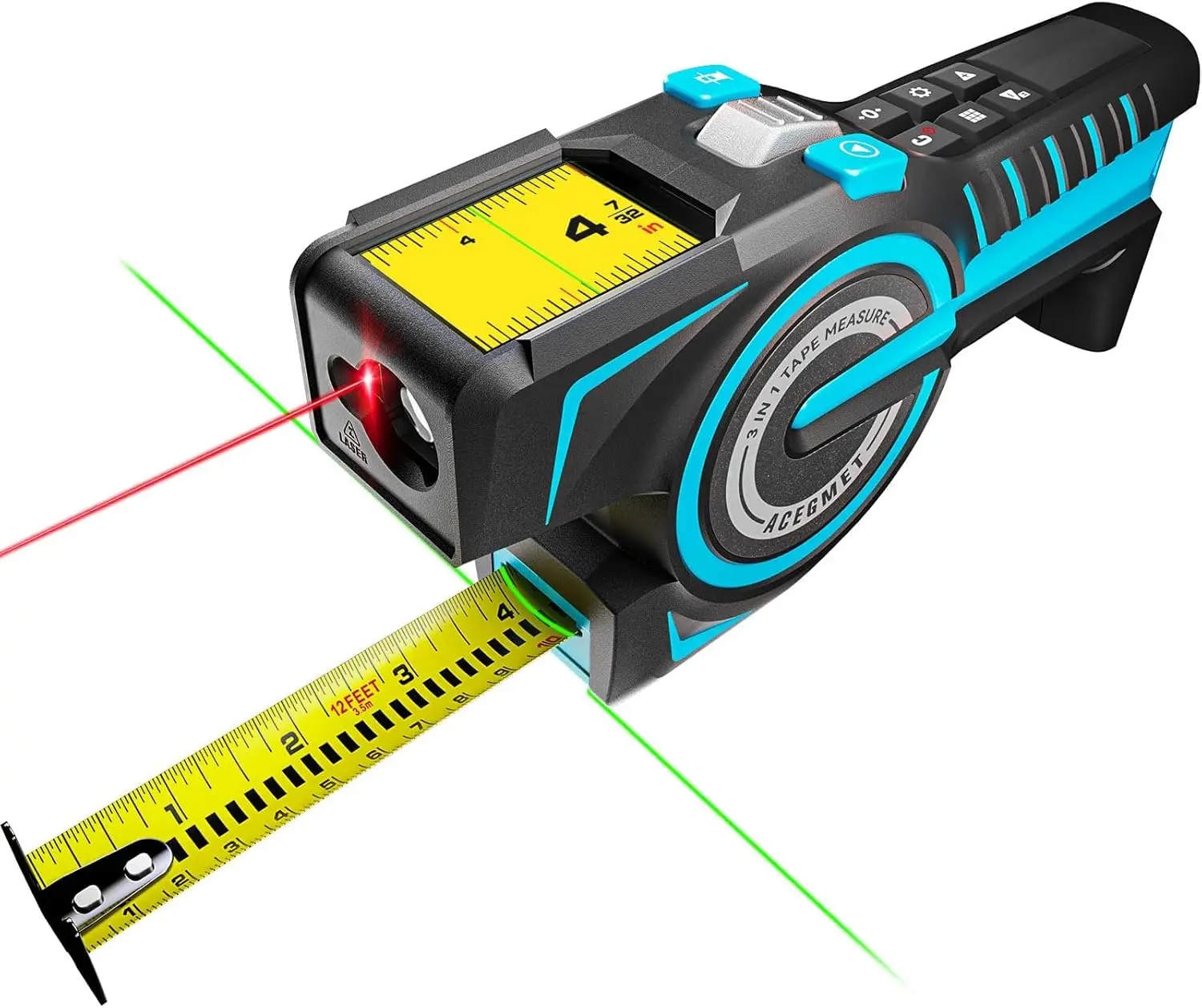 3-in-1    , 330Ft Laser Measurement Tool & Auto Lock Tape with Instant Digital Readout, Extended Laser Line & I