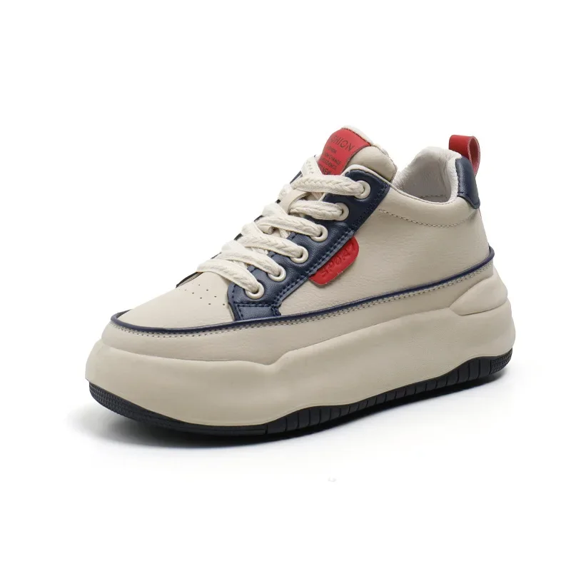 Moda esportiva feminina de couro sapatos de sola grossa respirável tênis de corrida feminino novo resistente ao desgaste