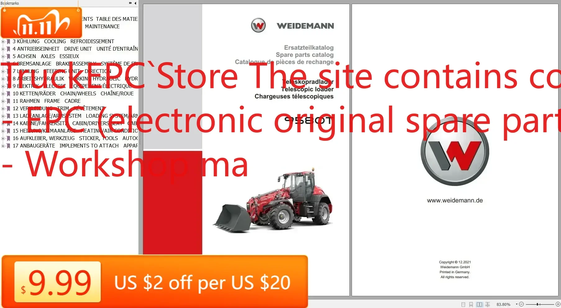 TruckEPC Weidemann Machinery 11.6 GB PDF 2023 Spare Parts Catalog Multilingual Languages