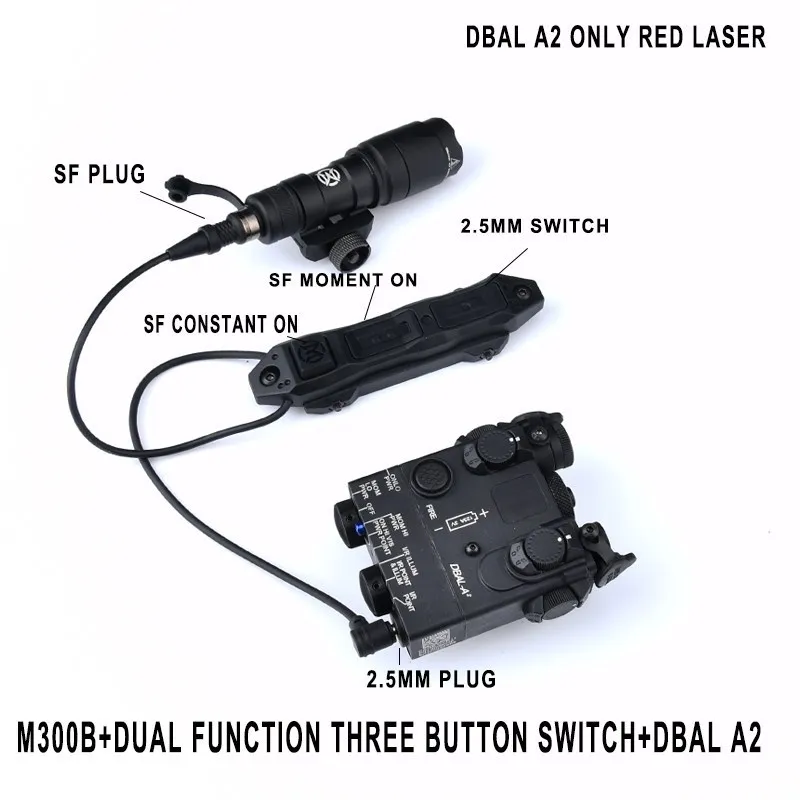 DBAL-A2 taktis senter M300A Laser merah hijau Airsoft senter M600C Set lampu Pramuka senjata dengan pengendali jarak jauh saklar tekanan