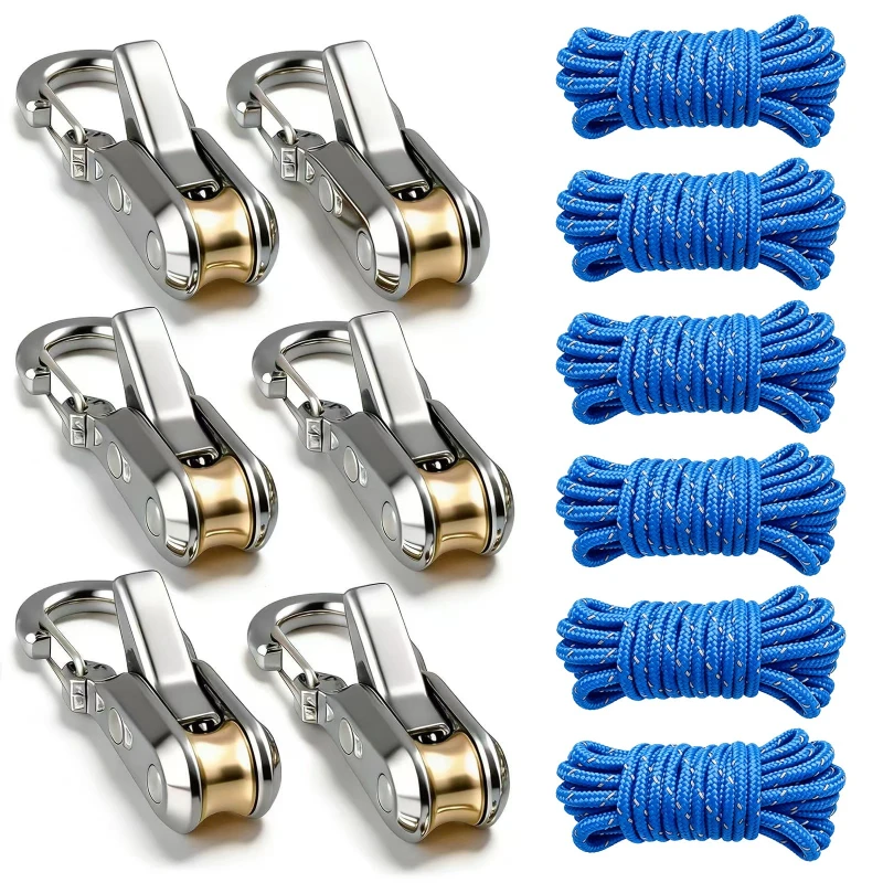 Rope Puller/ Rope Tying Tool Roller Tensioner Heavy-Duty Retractable Buckle with Accessory Rope Camping Tent Fixing Accessories