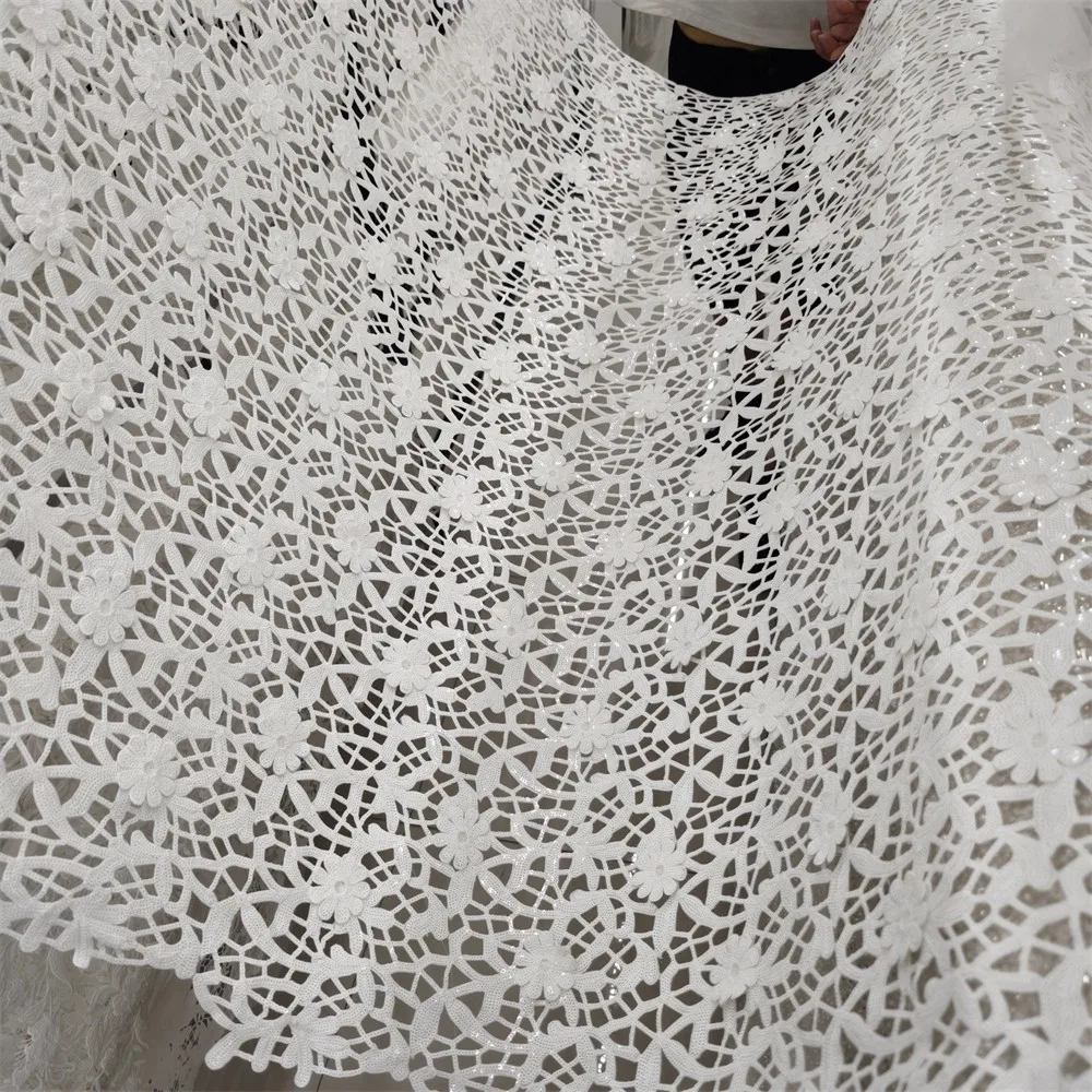 

1yard new mesh fabrics Sequin three-dimensional flower Embroidered telas con bordado Wedding Dress Cheongsam diy sewing fabric