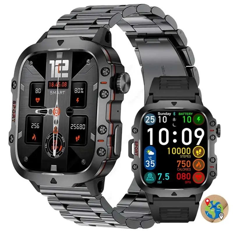 Rugged Military Bluetooth Call Fitness Tracker 420mHA Large Battery 100+Sport Mode 3ATM Waterproof Men's Watch for Android IOS