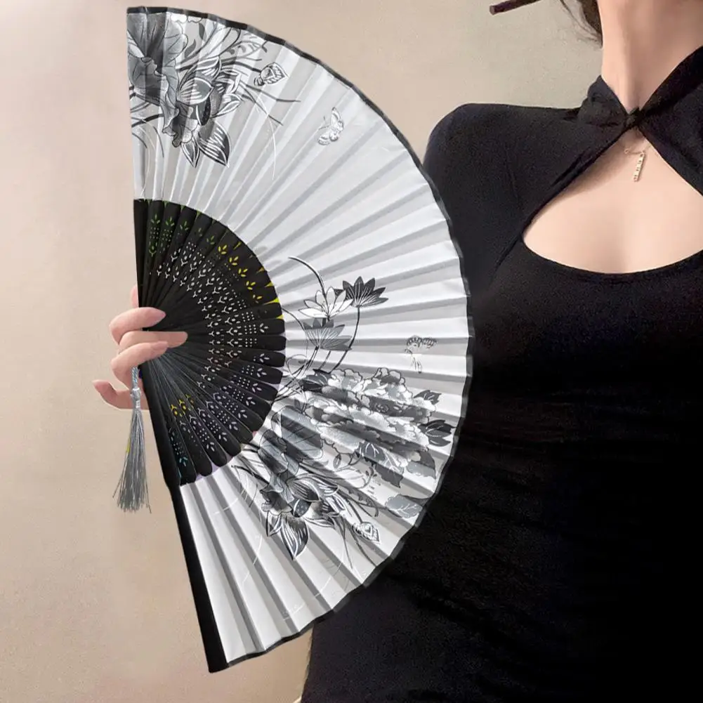 Folding Fan Classical Bamboo Fan Lightweight Elegant Handheld Fan with Tassel for Dance Performance Decoration