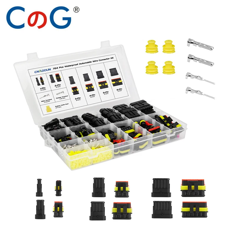 

724PCS/45Sets 1/2/3/4/5/6 pins Way Waterproof Electrical Automotive Connector Plug for Car IP68 Seal Wire Terminals Kits