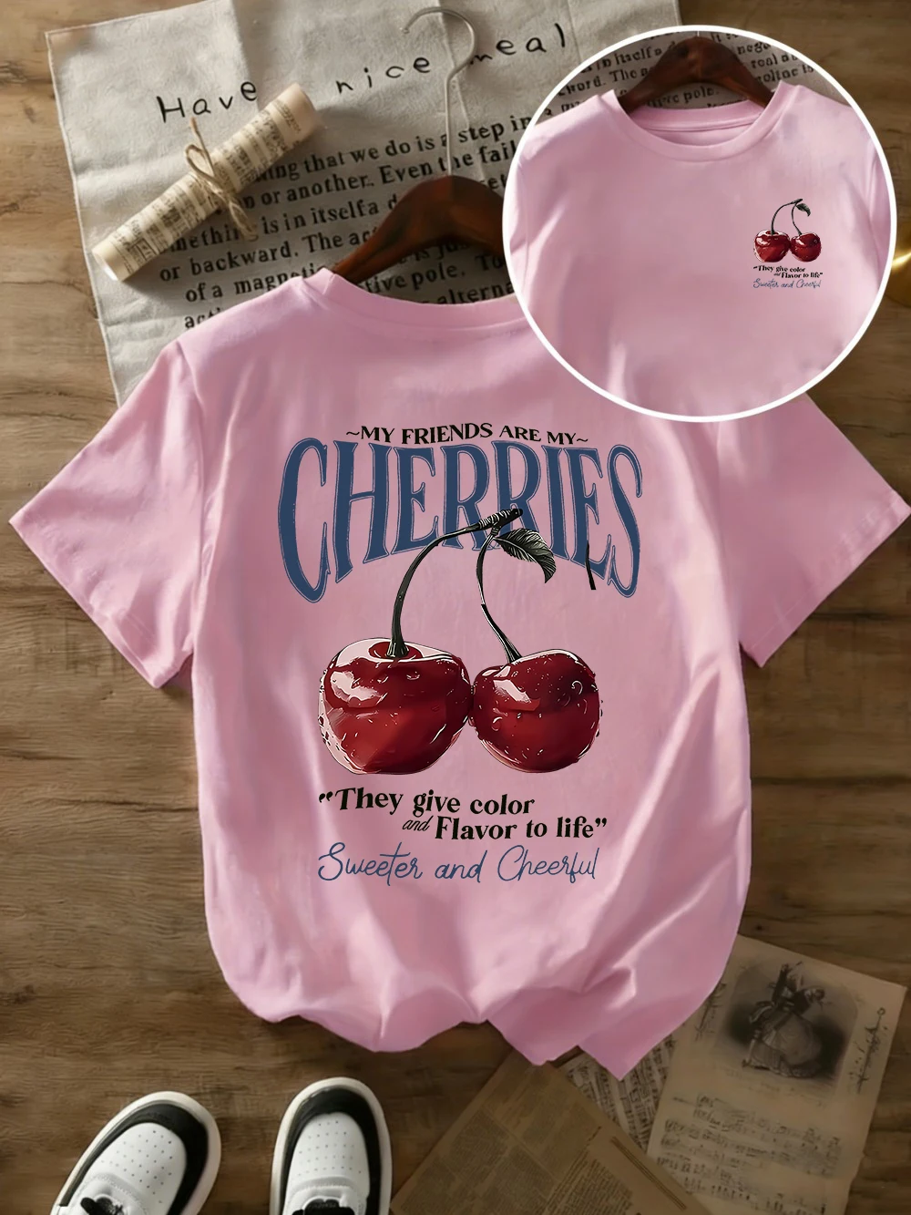 Summer Sweet Cherries Prints T-Shirts Womens Cotton Oversized T Shirts Basic O-Neck Short Sleeve Tops Casual Woman Clothes