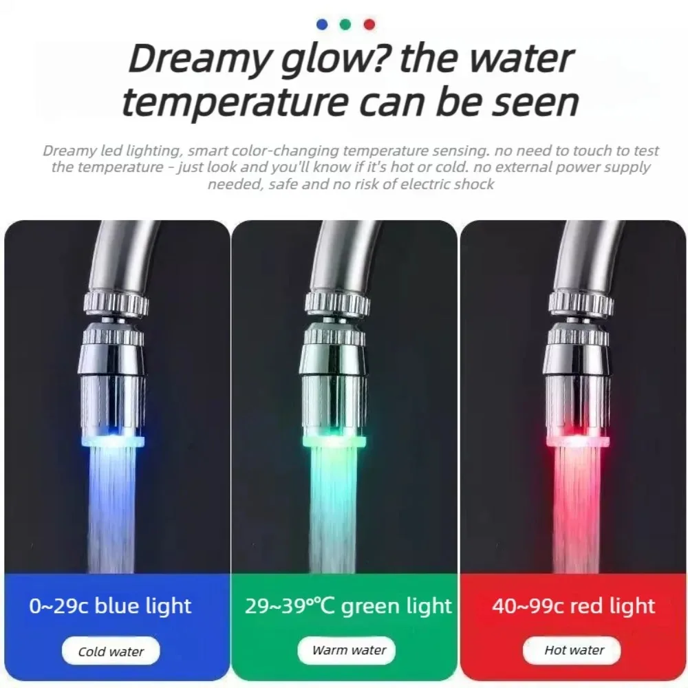 1/5Pcs LED Faucet Head with Automatic 3-Color Change Water Saving Light Tap Nozzle for Kitchen Bathroom Aerator Stream Glow view 5