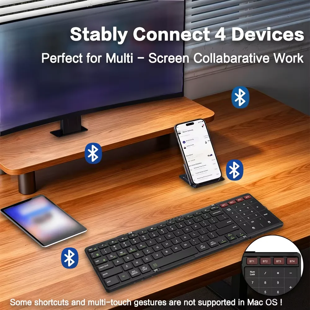 JOMAA Foldable Bluetooth Wireless Keyboard with Trackpad & Numpad Full-Size Portable Travel Keyboard for iPad Tablet Laptop