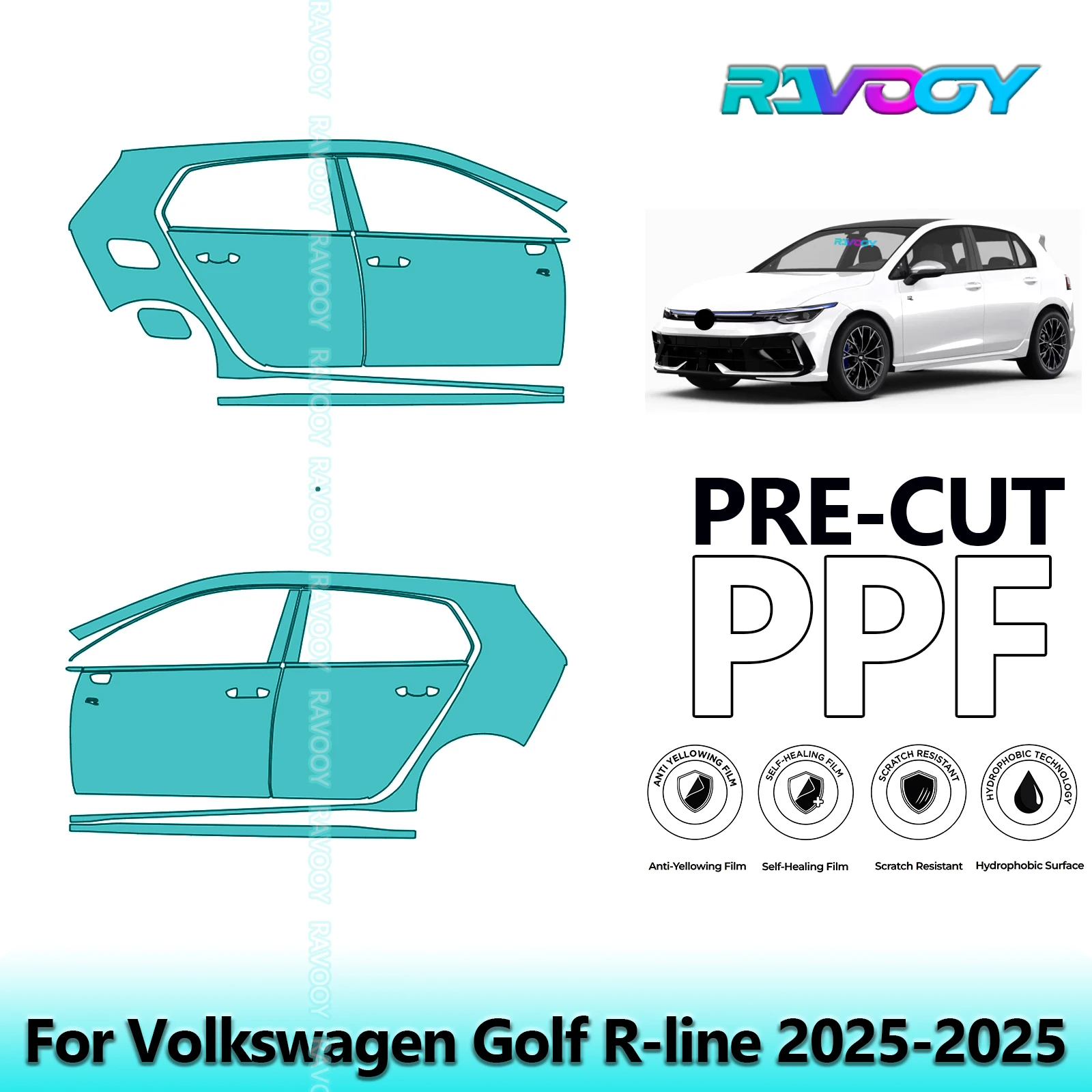 

For Volkswagen Golf R-line 2025-2025 8.5mil Clear Matte Pre-Cut PPF Door & A/B Pillar Kit TPU Paint Protection Film Set