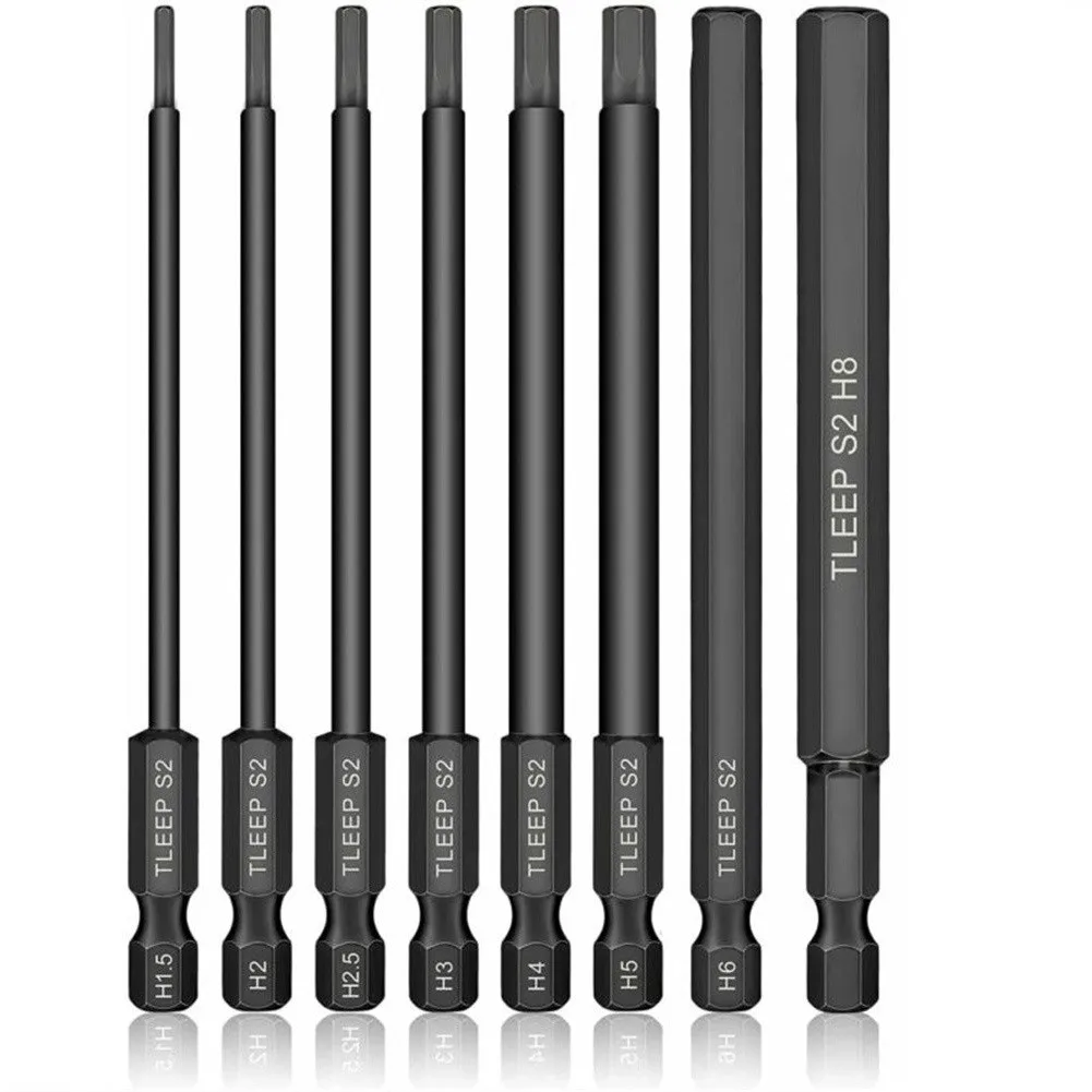 8Pcs 1/4inch Hex Shank Head Allen. Wrench Screwdriver Socket Bit Metric Magnetic Screwdriver Bits Set Power Tools Accessories