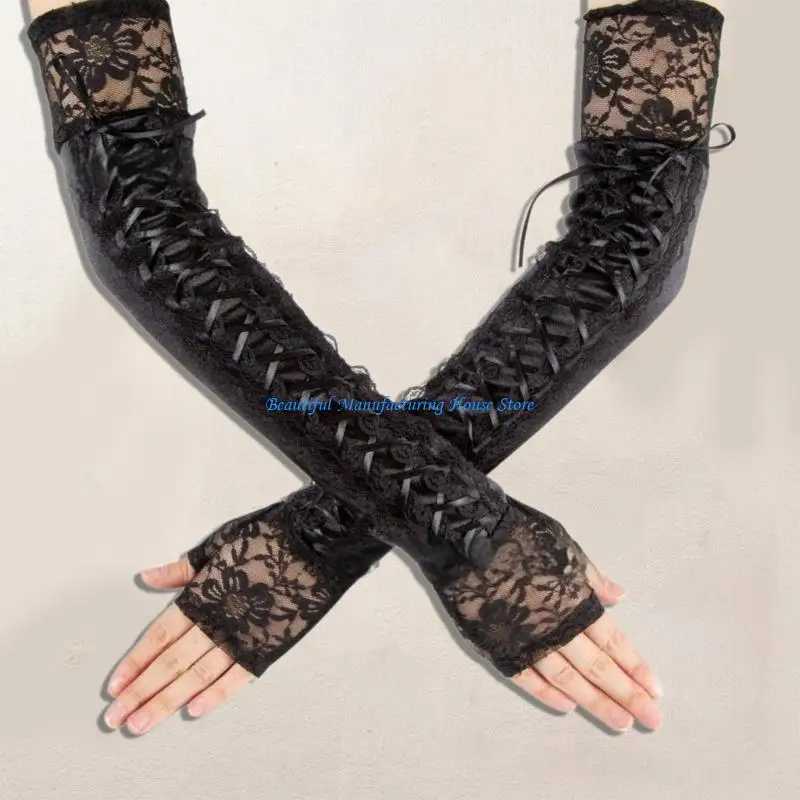 E56A قفازات نسائية 1920s قفازات نصف اصبع لزي الزفاف لعشرينيات القرن العشرين #5