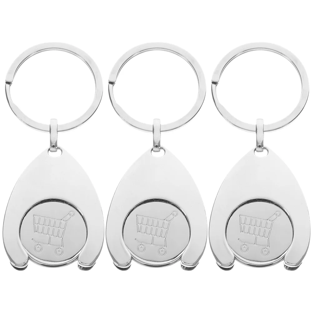 

3 Pcs Cart Token Key Fob Small Trolley Tokens Keyrings Pendant Keychain Ornament Metal Decoration Shopping