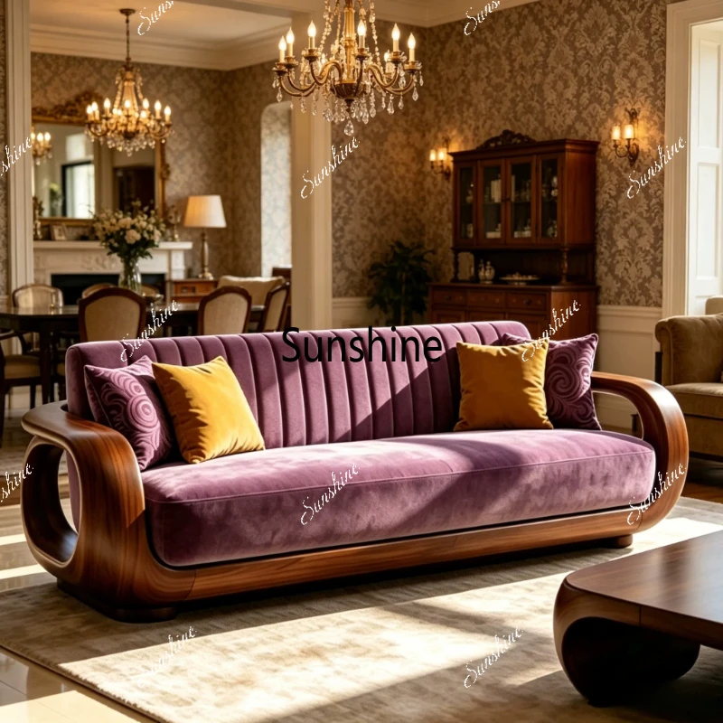 

Light luxury Italian style, straight row sofa, new Chinese-style home solid wood, simple living room