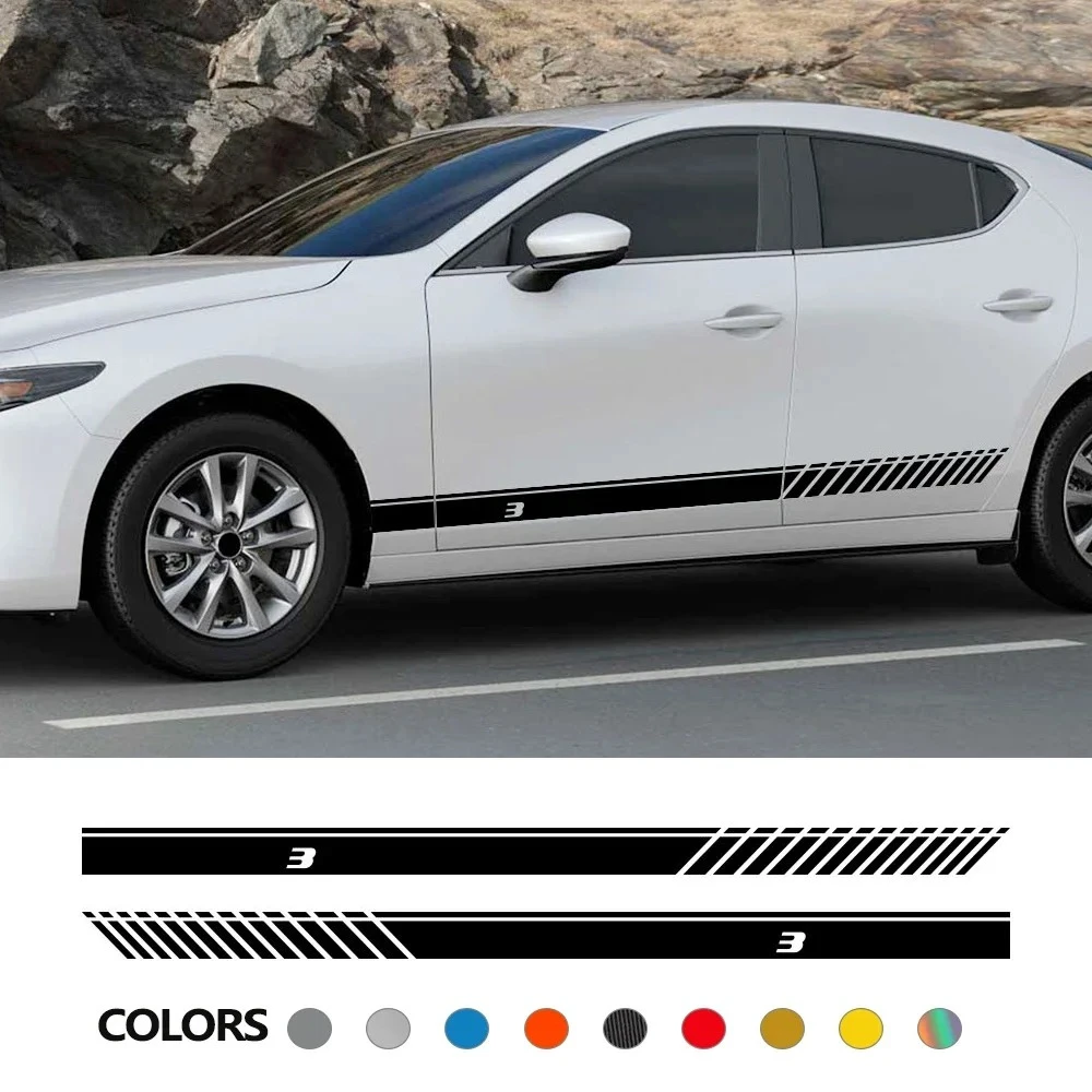 2Pcs Car Side Stickers For Mazda 3 Sedan Hatchback Graphics Stripe Sport Decals Styling Vinyl Decoration Auto Tuning Accessories
