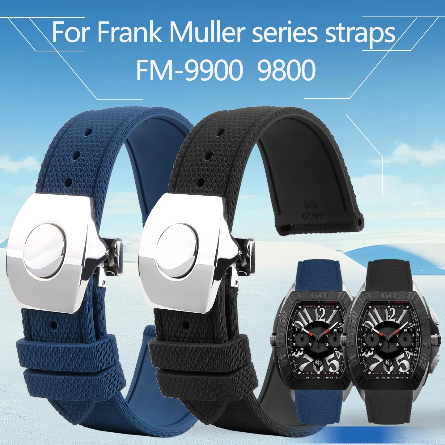 20/21/22/23/24mm Fluororubber Strap for Franck Muller Series FM-9900 9800 Folding Buckle Watchband Men's Watch Accessories