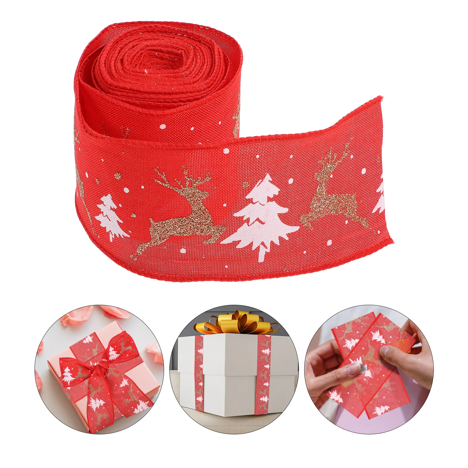 

1 Roll Christmas Ribbon With Wired Edge For Holiday Present Wrapping Diy Crafts Packaging Decorative Bow Ribbon For Cake Flower