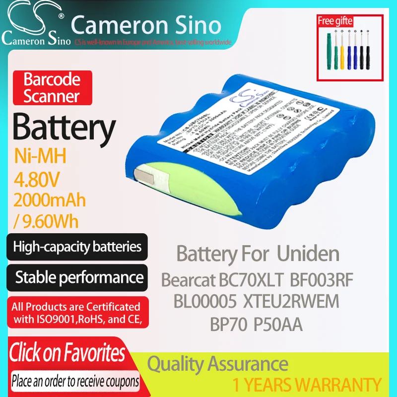 CameronSino Battery for Uniden Bearcat BC70XLT BF003RF BL00005 XTEU2RWEM fits Uniden BP70 P50AA Barcode Scanner battery 2000mAh