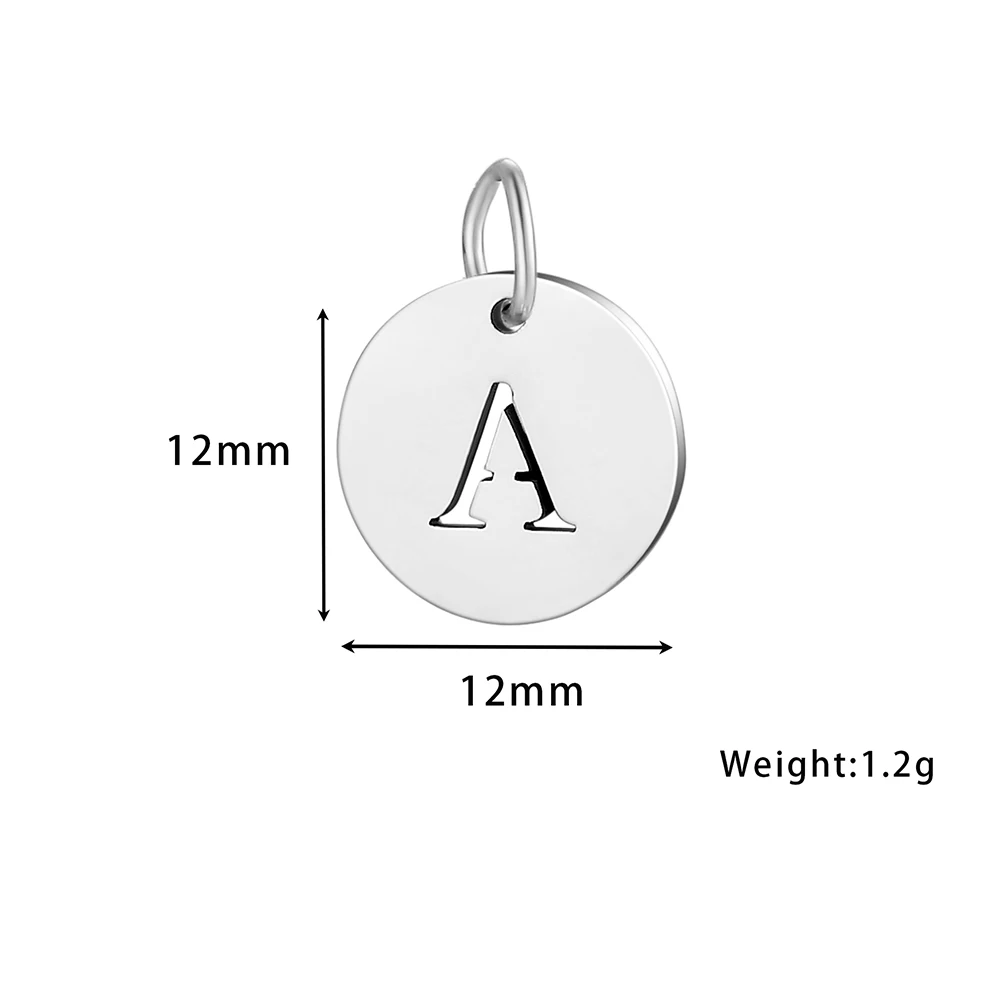 5 Stück/Set 12mm 26 Buchstaben Edelstahl-Anhänger Alphabet-Halskettenanhänger DIY Schmuckherstellung Charms mit Ringen – Detail 1