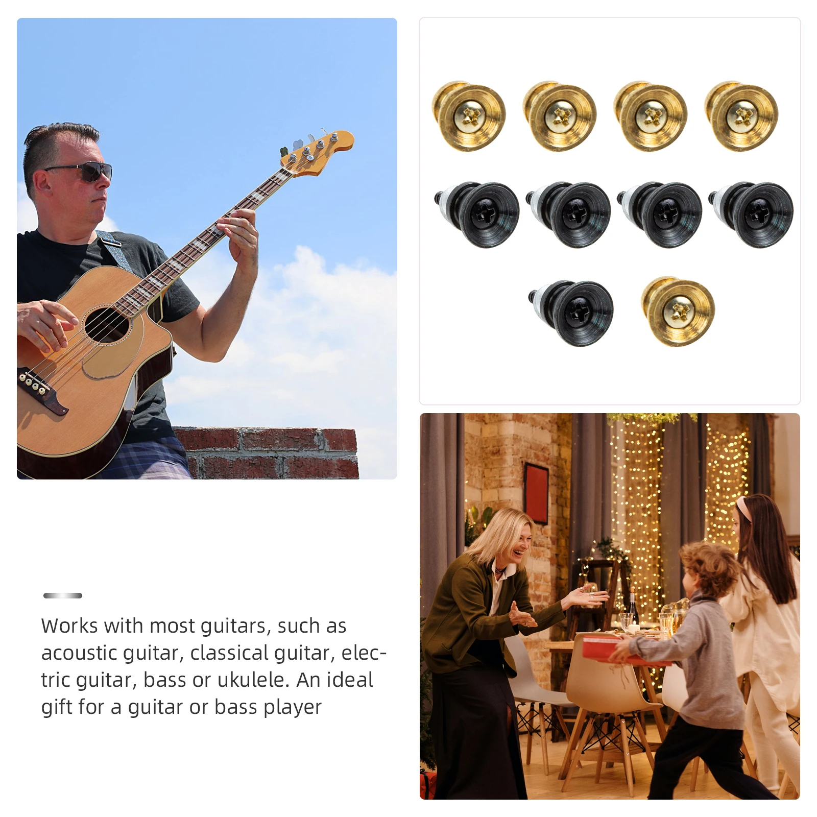 

10 Pcs Strap Nail Guitar Buckle Button Acoustic Bass Buttons Metal Flat Replace