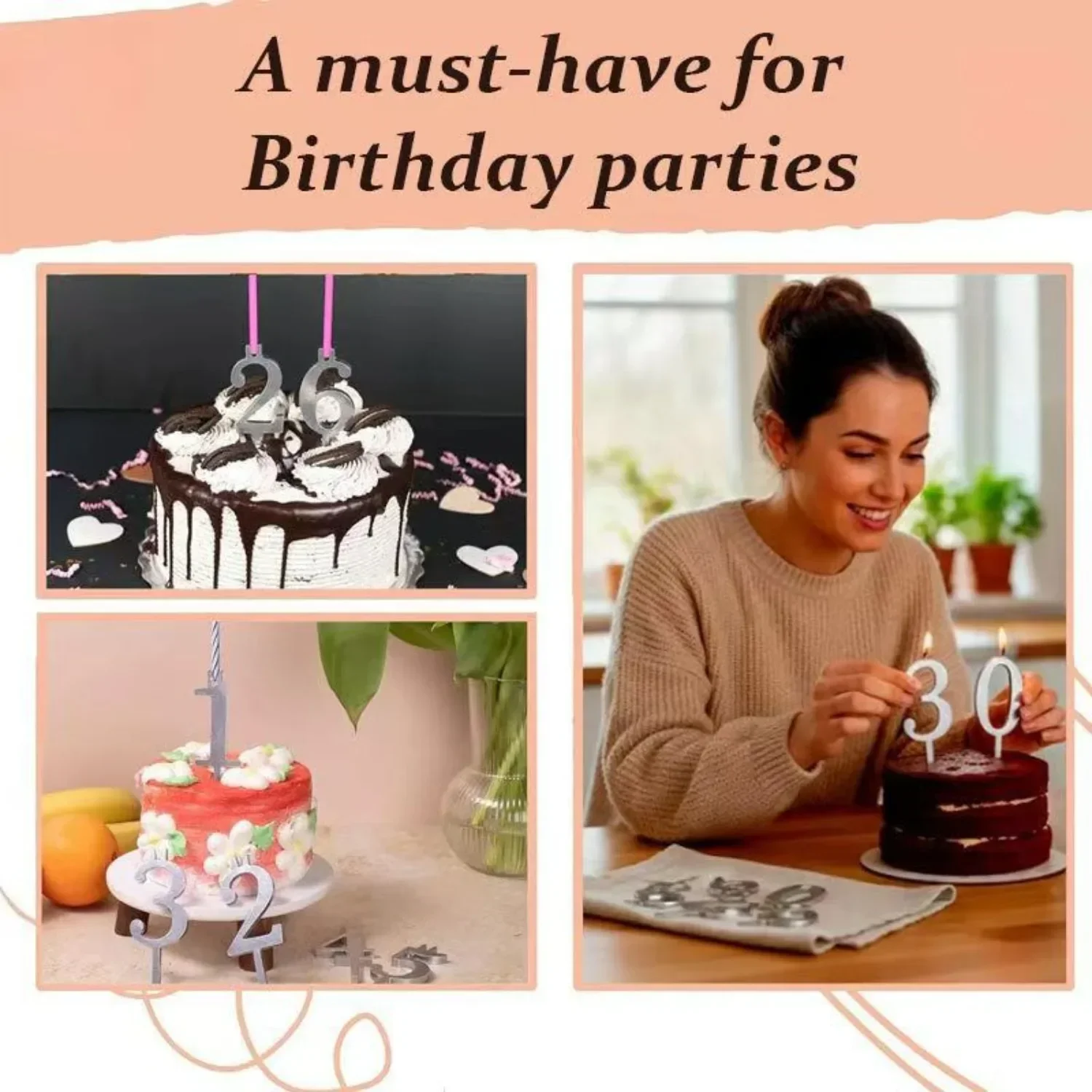 0-9 Birthday Candle Holders Metal Number Topper for Bakers Reusable Decorations Family Students Adults Men Women Party