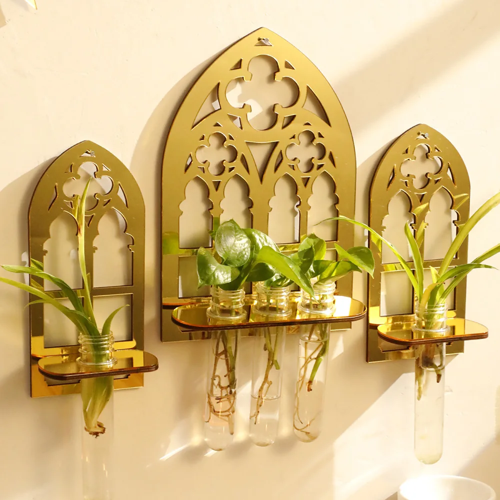 

Bohemian Door Frame Hollow Acrylic Test Tube Green Ivy Wall Shelf Simple Bedroom Home Decoration