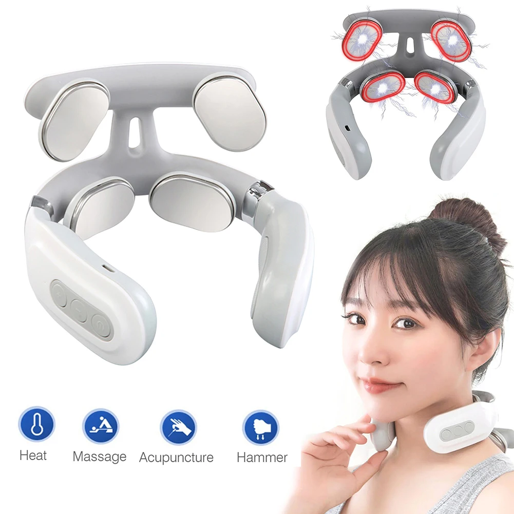 4 Head Electric Back Massage Instrument USB Rechargeable Vibration Massage Instrument Heating for Cervical Spine Body Massage