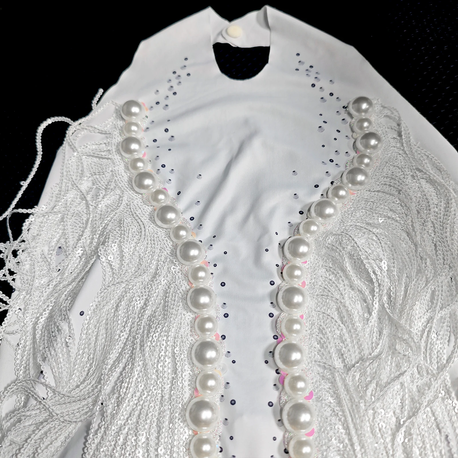 Sexy strass scintillanti bianco girocollo body con frange di paillettes body cantante ballerino performance discoteca outfit