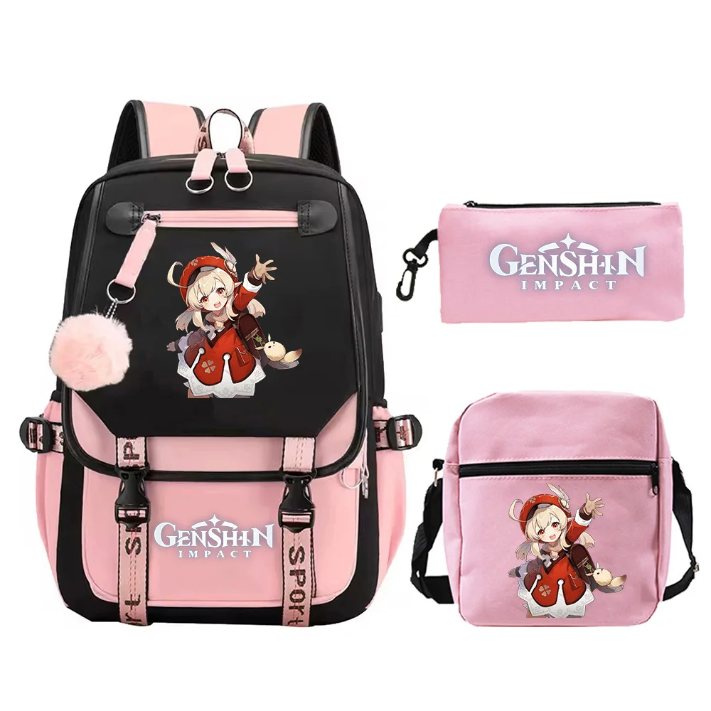 Fashion Genshin Impact Backpack Shoulder Bags Pencil Case 3pcs Set Women Laptop Backpack Anime School Bags for Teenage Girls