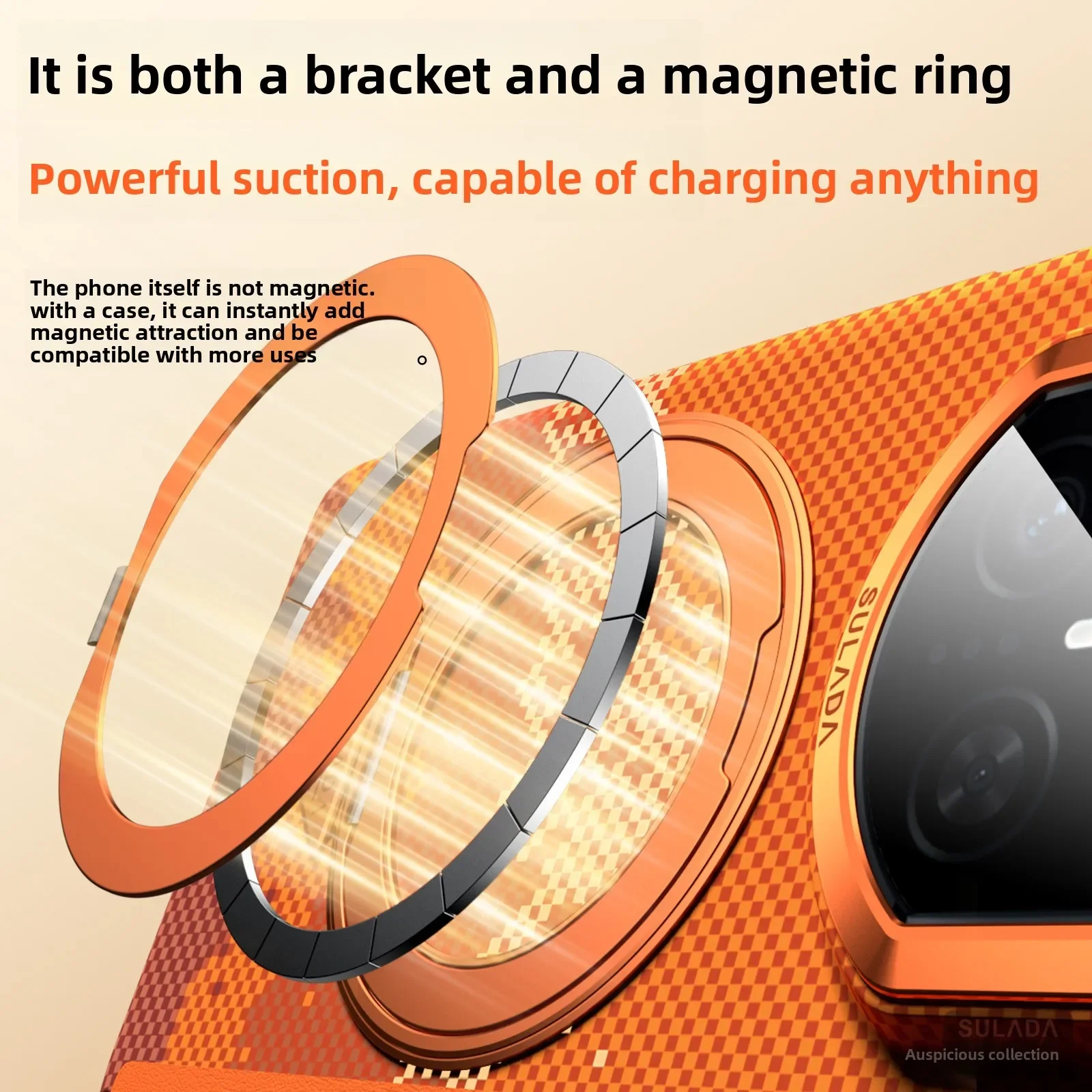 Magnetic stand phone case for huawei mate x7/x6 x5 SULADA auspicious golden mountain plaid hard case dual hinge protection case view 4