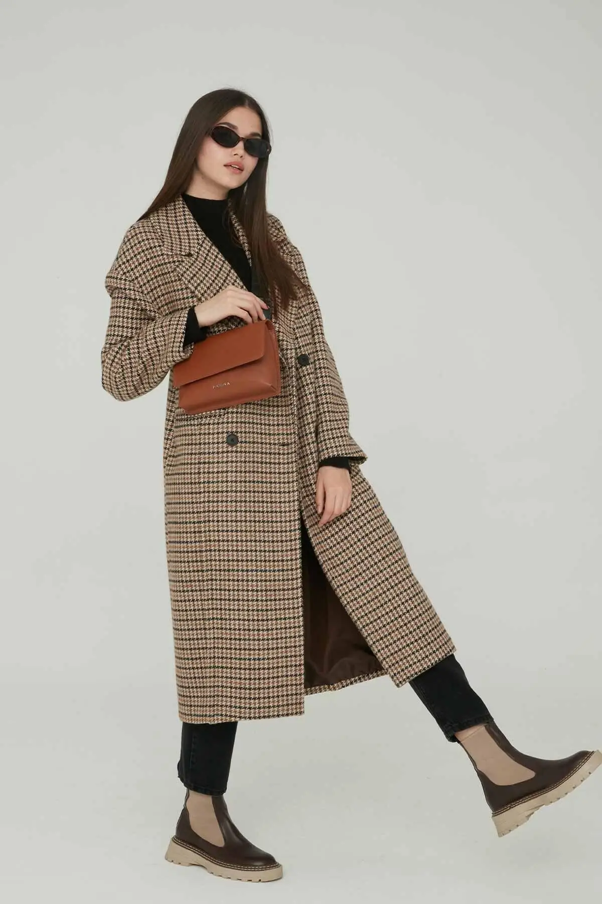 Manteau de pied de biche en laine pour femmes, marron, texture douce, hiver et printemps