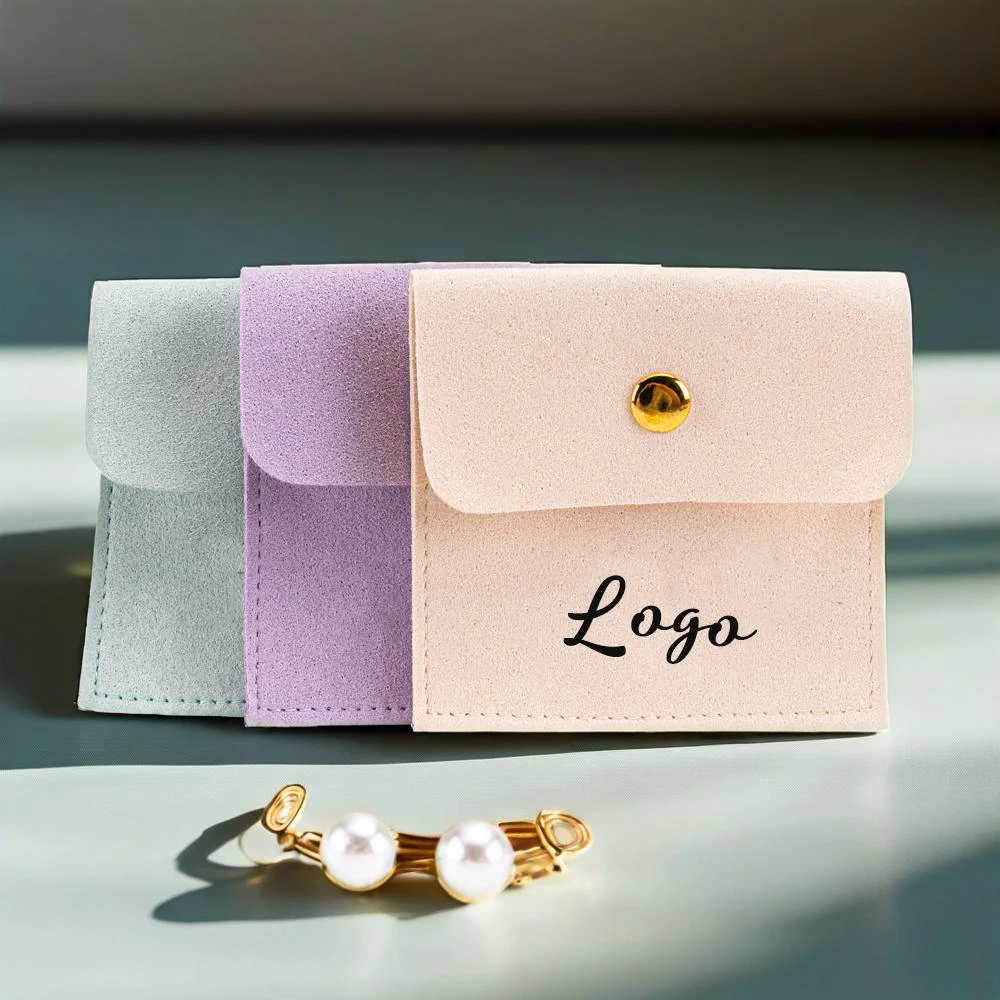 

100Pcs Bulk Microfiber Velvet Jewelry Pouches with Snap Button Custom Logo Suede Jewelry Storage Bags Luxury Gift Bag for Rings