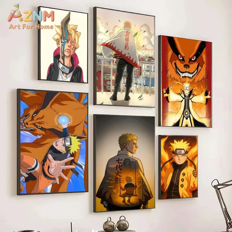 Naruto Canvas Wall Art Boruto Anime Print Naruto Kurama Collage Character Poster For Teen Boys Bedroom Gaming Dorm Home Unframed